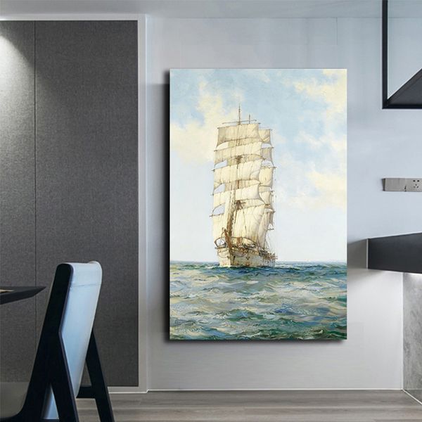 Pintura de paisaje, paisaje marino moderno, impresiones en lienzo de arte Pop, barco navegando en las olas, pinturas de pared, Cuadros de barcos, imágenes para decoración de sala de estar