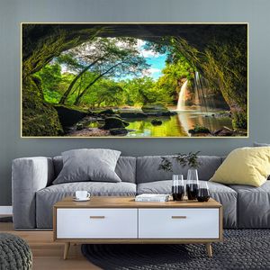 Landscape Pictures Modern Home Decor Hole Tree Waterfall Canvas Paintings Posters and Prints Wall Art for Living Room Big Size