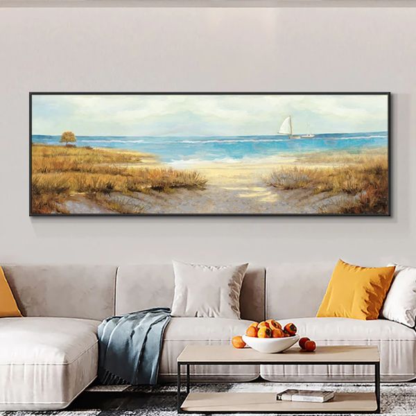 Paisaje paisaje marino planta pintura al óleo sobre lienzo impreso póster nórdico arte de arte de pared para sala de estar decoración del hogar sin marco