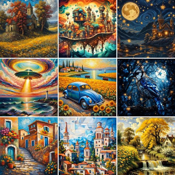 Paysage de tournesol peinture de la ville par nombre arts artistiques et artisanat pour adultes décoration de chambre enfant cadeau 240407