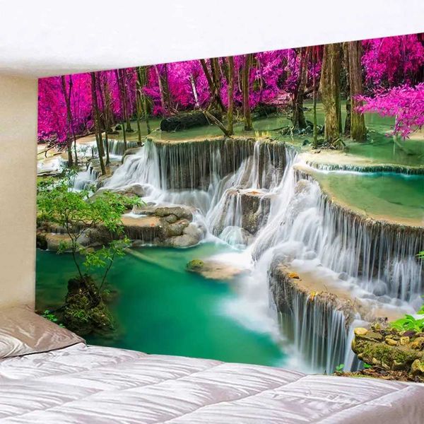 Paysage tapisseries tapisserie océan forestier mur cascade lotus tissu mur suspendu tapisse décor wall tapis plage tapissery décor intérieur r0411