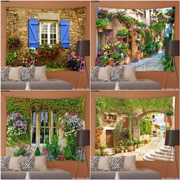 Paysage tapisserie rue plantes fleurs paysage salon chambre tapisseries Hippie jardin fond mur nappes décor 240111