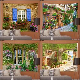 Paysage tapisserie rue plantes fleurs paysage salon chambre tapisseries Hippie jardin fond mur nappes décor 240115