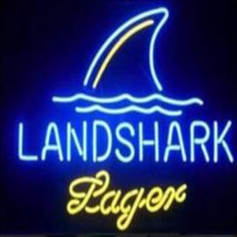 Tube de verre Landshark Lager Neon Light Sign Accueil Bar à Bières Pub Salle de loisirs Jeu Lumières Windows Panneaux muraux en verre 17 14 pouces211I