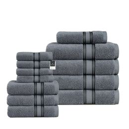 LANE LINEN Ensemble de serviettes de bain de luxe 12 pièces - 100 % coton, zéro torsion, séchage rapide, absorbant l'eau, doux - 4 salles de bain, serviettes, 4 vêtements de lavage - Gris air profond