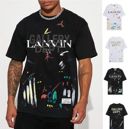 Langfan Lanvin collabore avec le même t-shirt à manches courtes imprimé graffiti dessiné à la main avec lettre à l'encre éclaboussée pour la mode masculine et féminine