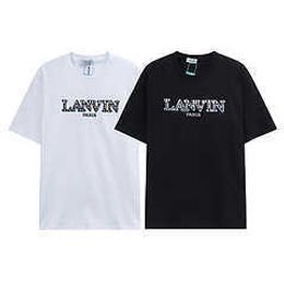 Langfan Lanvin.T-shirt à manches courtes co-marqué avec Chen Weiting même couleur lettre broderie coupe ample hommes et femmes Style de Couple