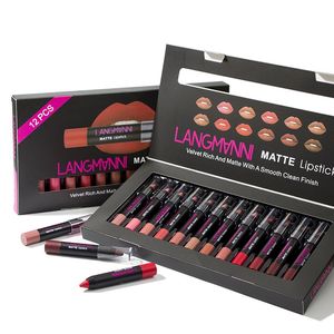 Langmanni 12 pièces/ensemble rouge à lèvres mat tasse antiadhésive imperméable durable velours brillant à lèvres cosmétiques