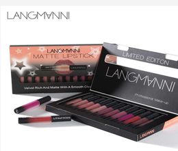 Langmanni 12pcsset mat rouge à lèvres imperméable batom longue durée brillant à lèvres velours compagnon liquide rouge à lèvres sexy lèvres rouges teinte maquillage2052546