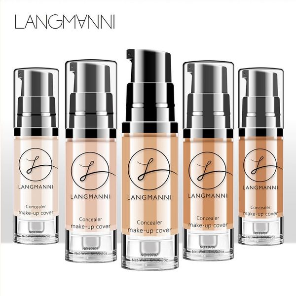 Langmanni 6 colores cubierta completa corrector líquido 6ml ojos ojeras crema maquillaje cara Corrector impermeable Base de maquillaje cosmético