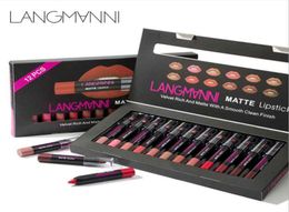 Langmanni Kit de crayon à lèvres mat imperméable maquillage lèvres mate pigment nude rouge à lèvres dur