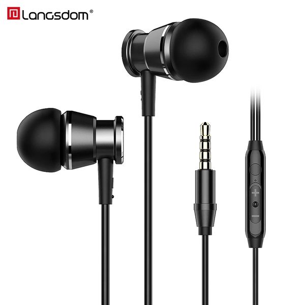 Langsdom métal basse filaire casque 3.5MM écouteurs intra-auriculaires avec Microphone Hifi écouteur casque pour téléphones Android