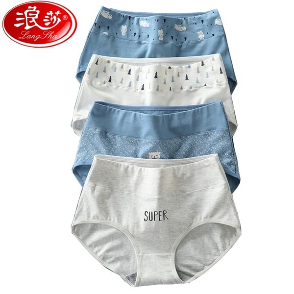 LANGSHA 5 pièces/lot femmes culottes taille haute respirant doux coton filles sous-vêtements sans couture bref mignon imprimer Sexy Lingerie 210730