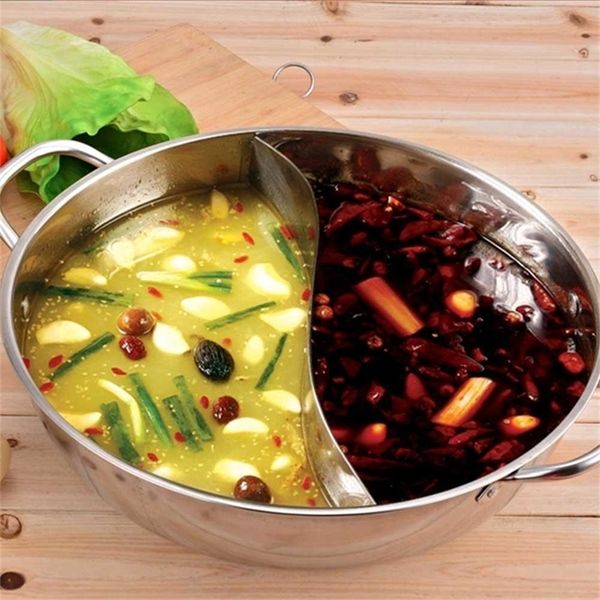 LanLan 34cm Acier Inoxydable Mandarin Canard Pot 2 Grip 2 Goût Hot Pot Cuisine Cuisine Outil -35 T200523