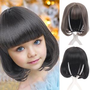 LANLAN peluca para niños cabeza bonita tocado princesa bebé bobo cabeza estilo niña cubierta de pelo cabeza completa pelo corto simulación 240115