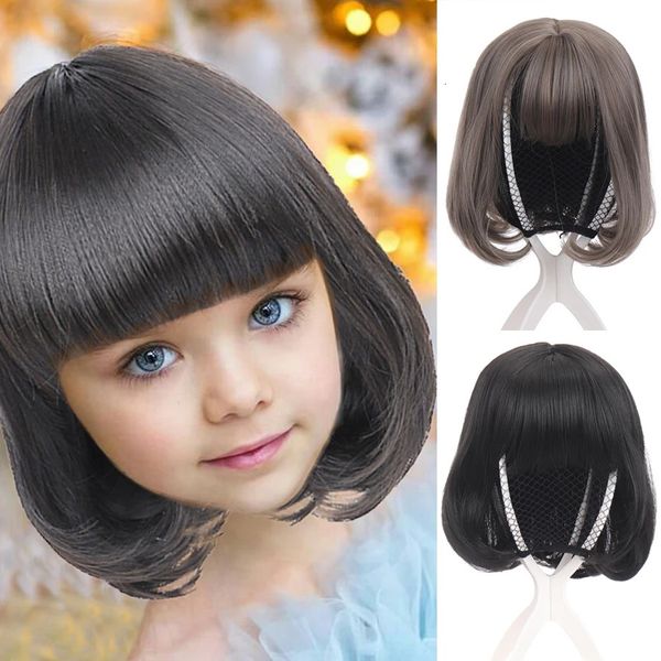 Lanlan Child's Wig Head mignon Headgear Princess Baby Bobo Head Styling Girl Hair Cover Full Head Short Hair Simulation 240407
