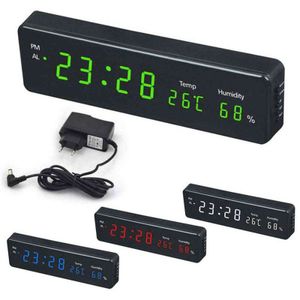 Lanlan Electronic Clock LED Digital Wall Alarm met Temperatuur Vochtigheid Display Thuis Desk Horloge EU Plug Snooze Functie 211111