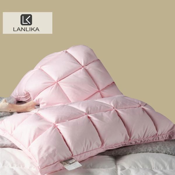 Lanlika Luxury Femmes Pink 100% Oerbe Oreiller Down With Silk Cotton Shell Neclow Oreiller Queen King Bed Oreiller pour Sleep Gift 1PCS 231220