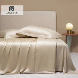 Lanlika Nature 100% Silk Libert Set Beauty Queen King Couchette Couvre-draps Plat Lit Ligne de linge pour le sommeil Gift 240425