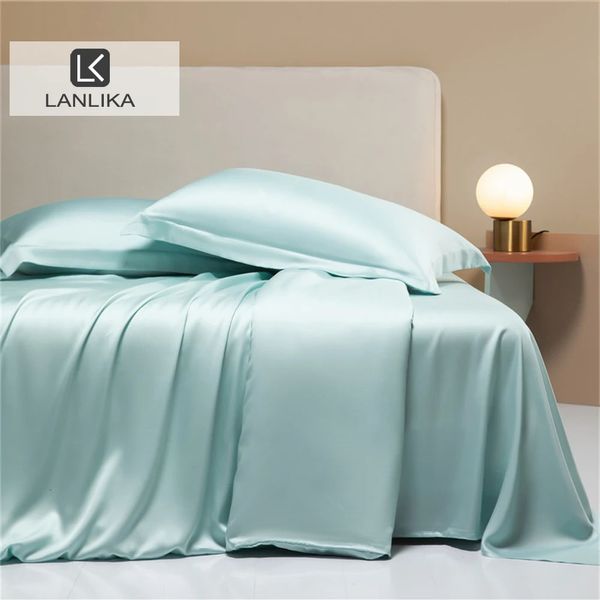 Lanlika Top Grade Nature Nature 100% Silk Bedding Set Tapa de belleza Vubo plano Reina King Camino de almohada de lino para el regalo del sueño 240425