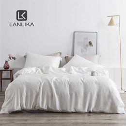 Lanlika Blanc 100% Soie Beauté Literie Ensemble 25 Momme Couverture de couette saine Double Queen King Linge de lit Textile à la maison 210615