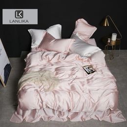 Lanlika – parure de lit rose 100% soie pour femmes, ensemble de literie Double, Queen, King, housse de couette, drap-housse ou taie d'oreiller en lin plat, 240312