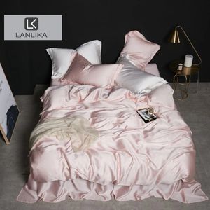 Lanlika – parure de lit rose 100% soie pour femmes, ensemble de literie Double, Queen, King, housse de couette, drap-housse ou taie d'oreiller en lin plat, 240226