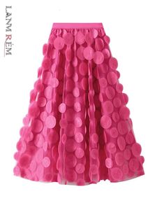 Lanmrem 3d golf stip mesh rok ontwerp elastische taille vaste kleur lagen mode feest kleding vrouwelijk elegante 2DA2698 240510