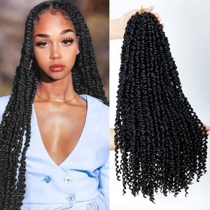 24 inch Pre-looped Pluizige Gehaakte Vlecht Haar Ombre Synthetische Vlechthaar 16 strengen Pre Twisted Passie Twist Gehaakte Haar LS01