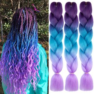 Trenzas largas africanas de pelo trenzado Jumbo de 24 pulgadas para caja de ganchillo extensiones de fibra sintética de fibra de alta temperatura de tres colores