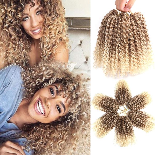 8 pulgadas Passion Twist Hair Short Marlybob Crochet Hair Sintético Ombre Extensiones de cabello trenzado Pequeño Afro Kinky Curly Twist Braid LS05