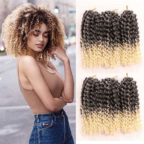 8 pulgadas Passion Twist Hair Short Marlybob Crochet Hair 3 paquetes pequeños / Lot Extensiones de trenzado sintético Ombre Small Afro Kinky Curly Braid LS05