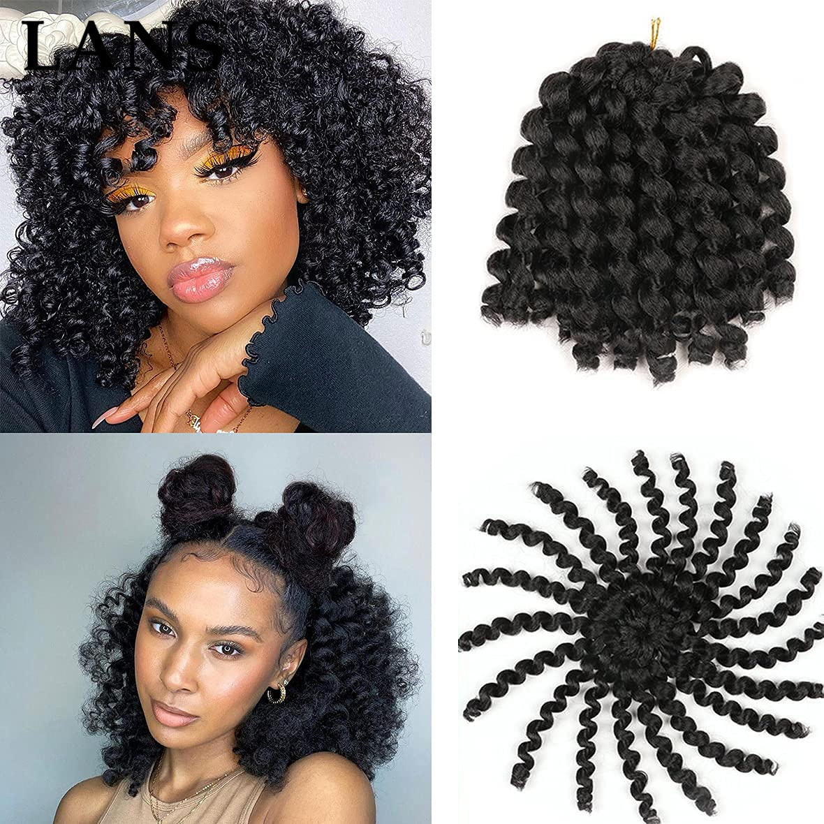 8 pouces baguette Curl tresses cheveux 20 racines/pcs JAMAICAN BOUNCE synthétique tressage Crochet cheveux LS08Q