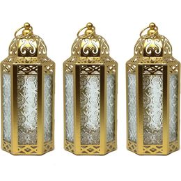 Lanternes 3pk lampe marocaine de la lampe intérieure extérieure lanterne chandelle décorative pour les bougies d'anniversaire pour enfants du Ramadan en verre transparent 240506