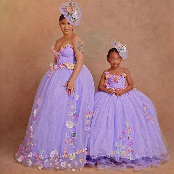 Lanvender Robes De Fille De Fleur Col Transparent Fleurs Colorées À Plusieurs Niveaux Robe De Bal En Tulle Princesse Robes De Demoiselle D'honneur Filles Robe De Fête D'anniversaire Fille Et Mère CF035