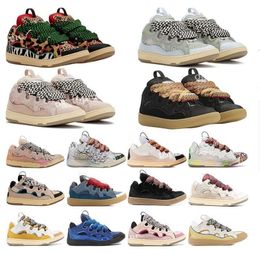 Sneakers Heren Modeschoenen Dames Luxe Casual Schoenen Reliëfleer Curb Sneakers Klassiek Kalfsleer Streep Stretch Katoen Lage Top Rubberen Platform