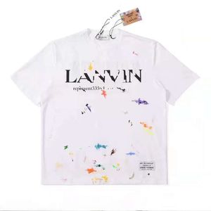 lanvin t-shirt Version européenne à la mode la même lettre d'encre éclaboussée dessiné à la main Graffiti imprimé T-shirt à manches pour hommes et femmes avec court