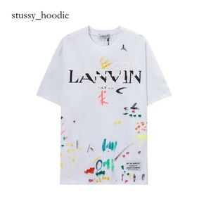 Lanvin T-shirt Men's Plus Teeslanvins T-shirt brodé Lanvin Designer imprimé de style polaire avec des femmes de coton pur pur tshirts 8005