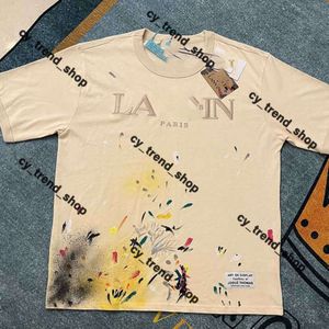 Lanvine Shirt Men Men Designer Shirt Lanvins Shorts Fashion Dames Beige Speckle Alphabet Print Trendy Trend Casual Loose Halve Sleeve Lanvis Shirt LaVines Shirt 646