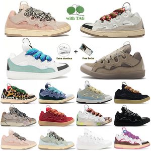 Lanvinics Zapatillas de deporte de cuero Diseñador Zapatos casuales para mujer Transpirable Taupe Océano Azul Lima Verde Luz Marrón Plataforma Viajes escolares Entrenadores para hombre Dh Gate Tamaño 35-46