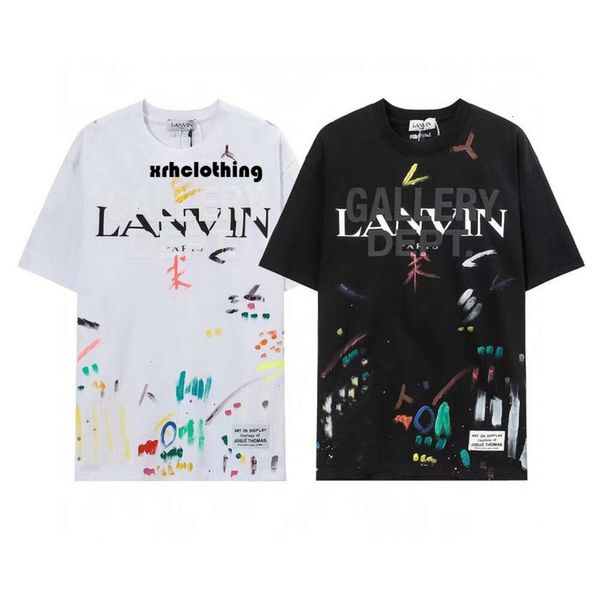 Lanvins T-shirt Co Marque de marque Lettre d'encre éclaboussée Graffiti T-shirt à manches courtes imprimées avec lot de tendance unisexe