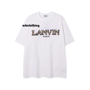 Lanvins T-shirt de haute qualité Lanvin Langfan 24SS Broidered Simple, à la mode, décontracté, polyvalent pour hommes et femmes T-shirt