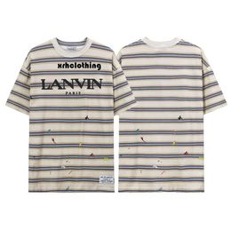 Lanvins T-shirt Summer Nouvelle marque tendance Lanvi Langfan Speckle Stripe Round Neck T-shirt pour hommes et femmes couples même manches courtes