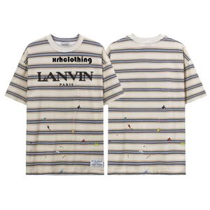 Lanvins T-shirt zomer Nieuw trendy merk Lanvi Langfan Speckle Stripe Round Neck T-shirt voor mannen en vrouwen koppels dezelfde korte mouw