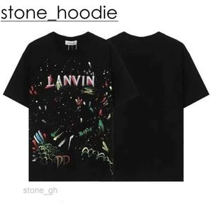 Lanvis Men's SS 24 Designer T-shirt Shorts Fashion and Women's Beige Speckle Alphabet Print Trendy Lanvis Curb Casual Loose Half mandeve White Lanvis Shirt 7008