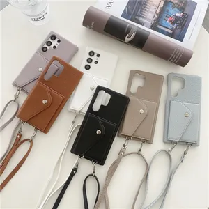 Lanyard magnetische lychee graan envelop Vogue telefoonhoes voor iPhone 14 13 Pro Max Samsung Galaxy S23 Ultra S22 plus S21 S20 S20FE Note20 Note20 Lederen Wallet Back Cover