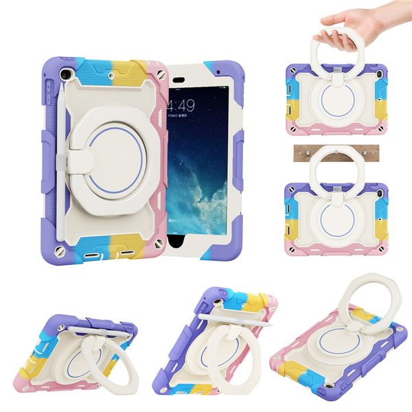 Funda para tableta de silicona con cordón Rainbow para iPad Mini 5 4 Elegante rotación 360 Práctico 3 en 1 Protector completo Parachoques suave Armadura resistente Carcasa con soporte y ranura para bolígrafo Anti-caída