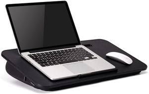 Bureau pour ordinateur portable - Convient à un MacBook jusqu'à 17 pouces avec coussin d'oreiller, support pour ordinateur portable de bureau à domicile au lit et au canapé, utilisé comme dessin d'écriture, fente pour tablette de téléphone, rebord d'appareil, porte-stylo