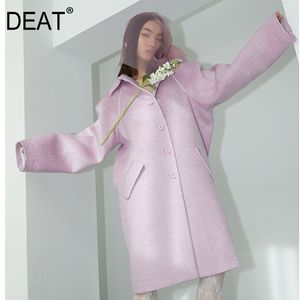 Revers kraag effen roze brede schouder enkele breasted pure wol tweed jas vrouwen medium lengte lente gx598 210421
