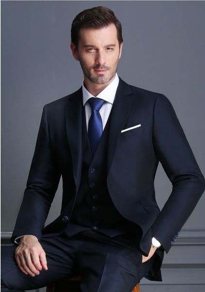 Solapa Novio Esmoquin 2 botones Trajes de hombre Traje informal de negocios para hombre Vestido de boda delgado con doble abertura Traje (chaqueta + pantalón + chaleco) HY6205